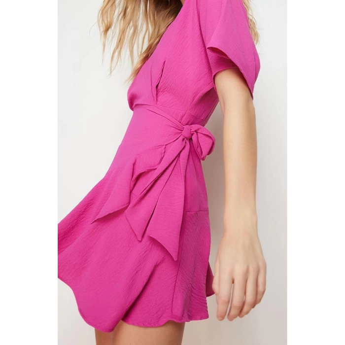 New Regular Casual Daily Aerobin Woven Double Breasted Short Sleeve Double Breasted Mini Length Dress