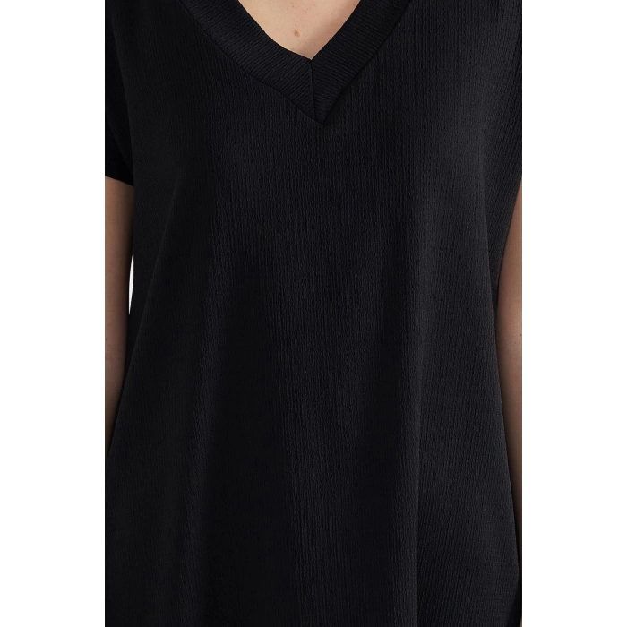 New Regular Casual Daily Crepe Knitted V Neck Short Sleeve Shift Mini Length Dress