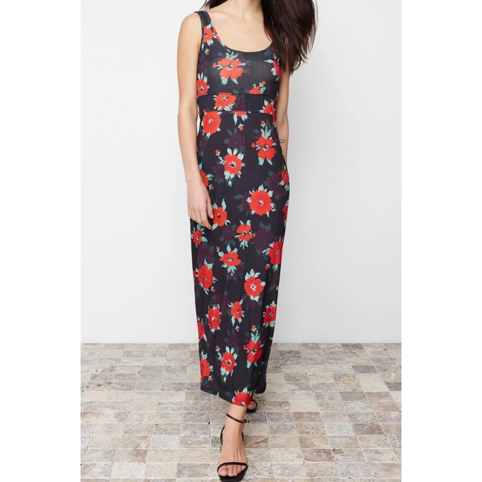 New Slim Casual Daily Thick Sandy Knitted Square Neck Sleeveless Sleeve A-Line Maxi Length Dress