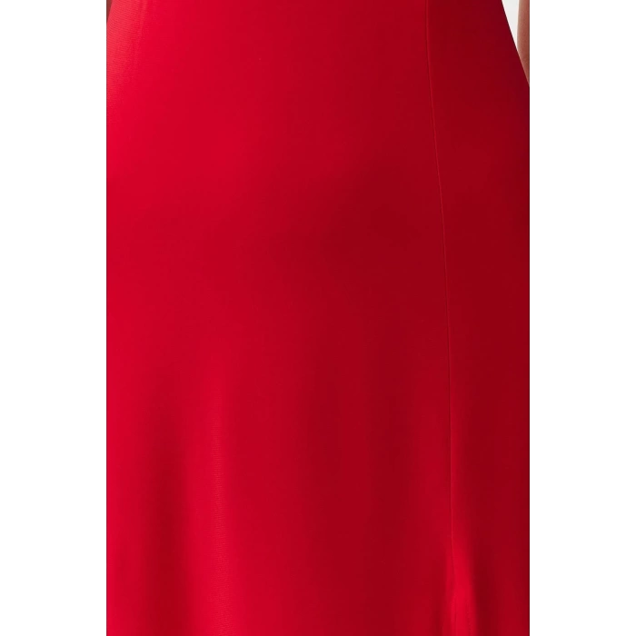 New Regular Casual Daily Thick Sandy Knitted Heart Neck Strappy Sleeve A-Line Midi Length Dress