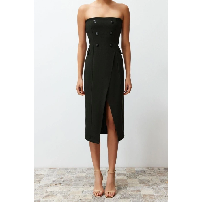 New Wrap Day Night Interlock Knit Strapless Sleeveless Sleeve Wrap Midi Length Dress