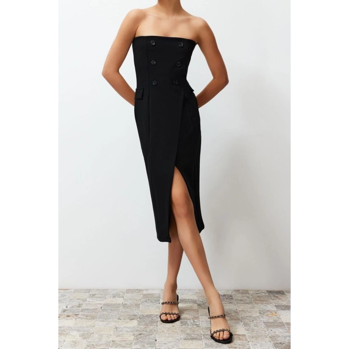 New Wrap Day Night Interlock Knit Strapless Sleeveless Sleeve Wrap Midi Length Dress