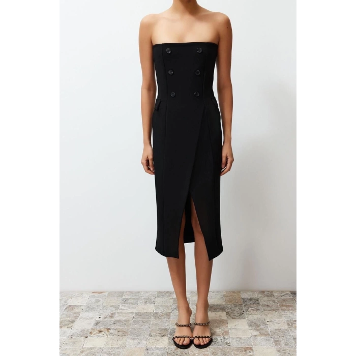 New Wrap Day Night Interlock Knit Strapless Sleeveless Sleeve Wrap Midi Length Dress