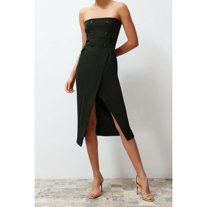 New Wrap Day Night Interlock Knit Strapless Sleeveless Sleeve Wrap Midi Length Dress