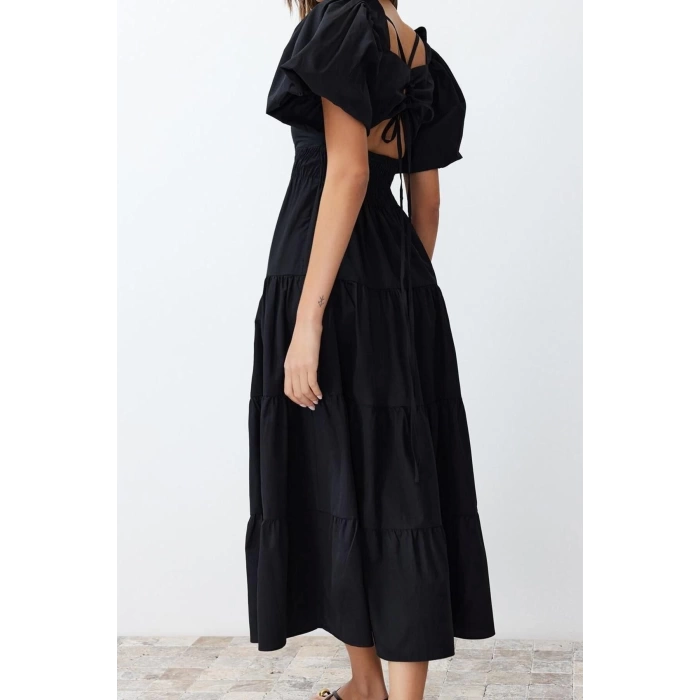 New Regular Casual Daily Terrycotton Woven Square Neck Short Sleeve Skater Maxi Length Dress