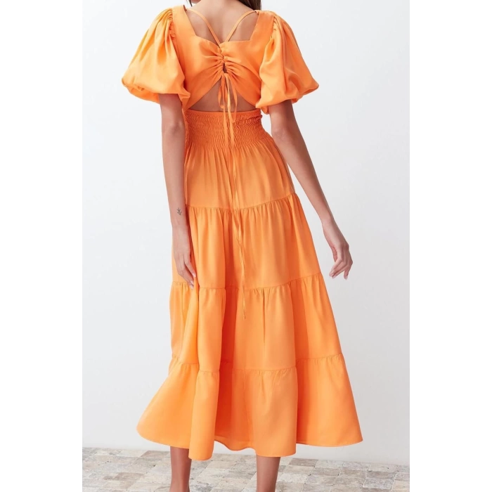 New Regular Casual Daily Terrycotton Woven Square Neck Short Sleeve Skater Maxi Length Dress