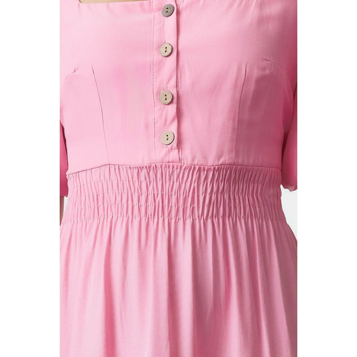 New Regular Casual Daily Terrycotton Woven Square Neck Short Sleeve Skater Maxi Length Dress