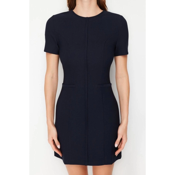 New Regular Day Night Finike Woven Crew Neck Short Sleeve Bodycon Mini Length Dress