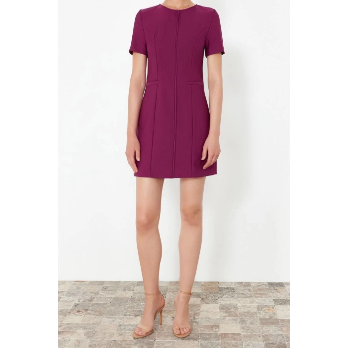New Regular Day Night Finike Woven Crew Neck Short Sleeve Bodycon Mini Length Dress