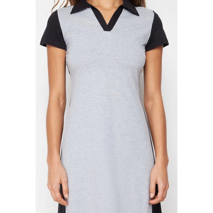 Yeni Regular Casual Günlük Likralı Süprem Örme Polo Yaka Kısa Kol T-Shirt Elbise Midi Boy Elbise