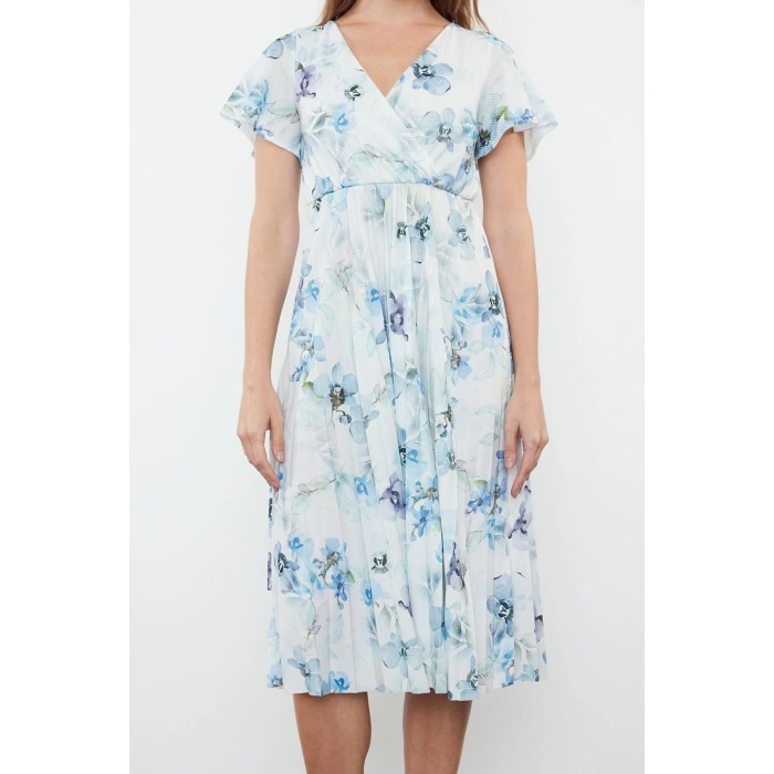 Yeni Regular Casual Günlük Polyester Kaşkorse Örme Kruvaze Kısa Kol A-Line Midi Boy Elbise