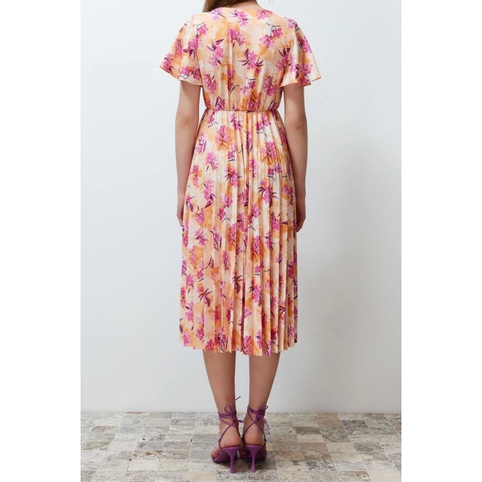 Yeni Regular Casual Günlük Polyester Kaşkorse Örme Kruvaze Kısa Kol A-Line Midi Boy Elbise