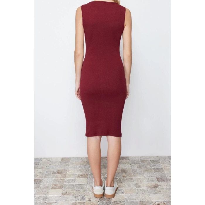 New Slim Casual Daily Regenerated Camisole Knitted Pool Neck Sleeveless Sleeve Bodycone Midi Length Dress