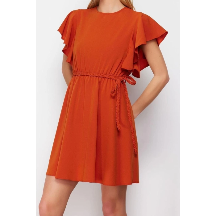 New Regular Casual Daily Aerobin Woven Crew Neck Short Sleeve Skater Mini Length Dress