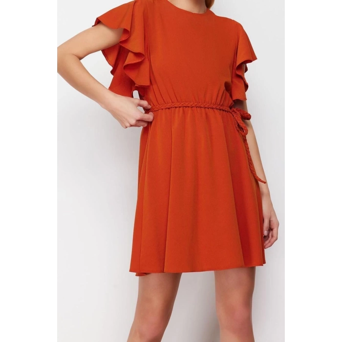 New Regular Casual Daily Aerobin Woven Crew Neck Short Sleeve Skater Mini Length Dress