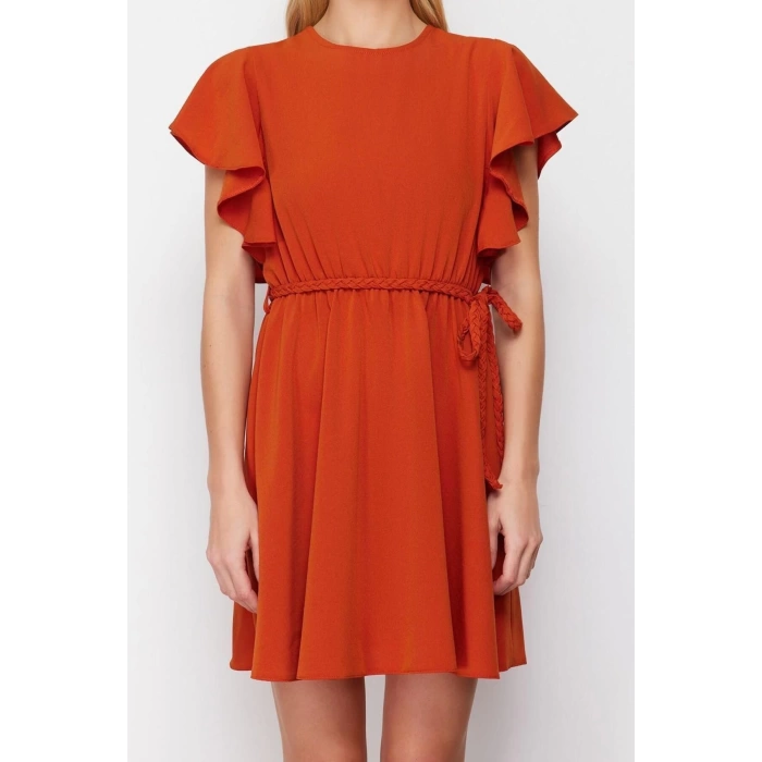 New Regular Casual Daily Aerobin Woven Crew Neck Short Sleeve Skater Mini Length Dress