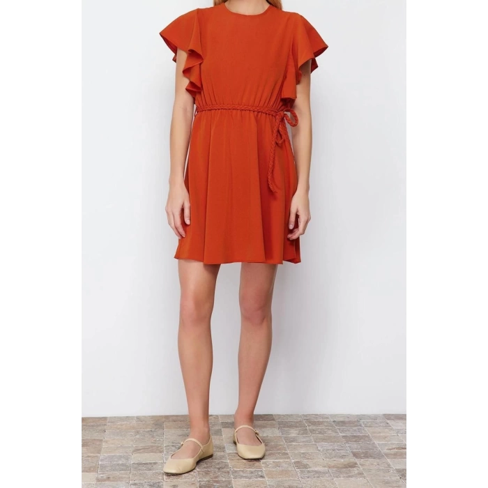 New Regular Casual Daily Aerobin Woven Crew Neck Short Sleeve Skater Mini Length Dress