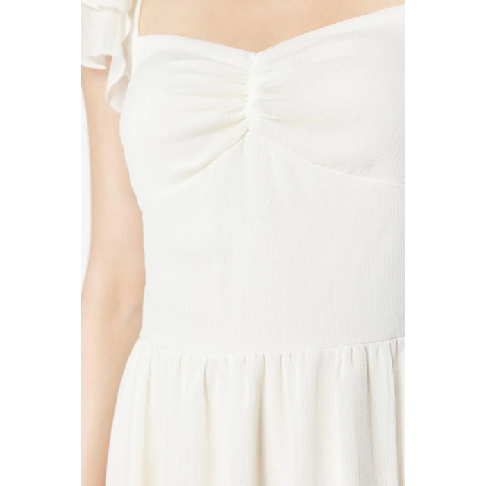 New Regular Day Night Yoryo Chiffon Woven Heart Neck Short Sleeve Skater Midi Length Dress