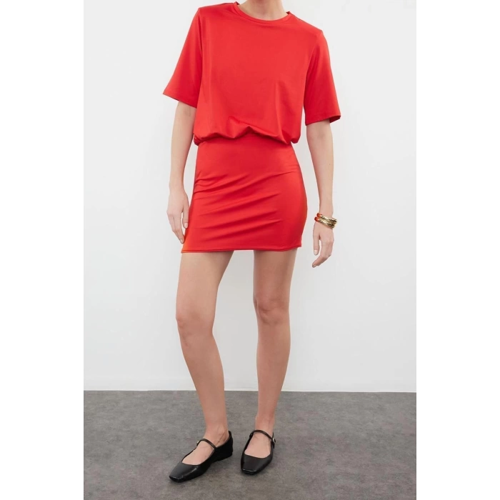 New Regular Casual Daily Lycra Pes Fabric Knitted Crew Neck Short Sleeve Bodycon Mini Length Dress