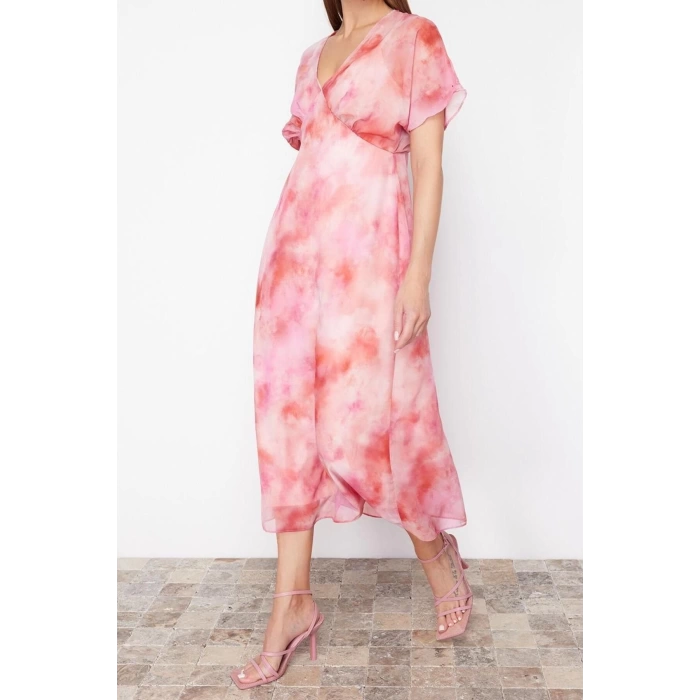 New A-Line Day Night Chiffon Woven V Neck Short Sleeve A-Line Maxi Length Dress