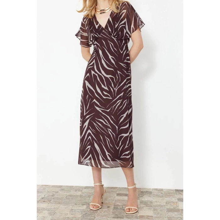 New A-Line Day Night Chiffon Woven V Neck Short Sleeve A-Line Maxi Length Dress