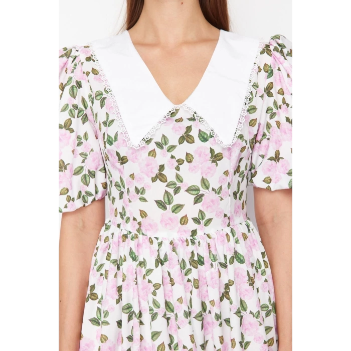 New Regular Day Night Moss Crepe Woven V Neck Short Sleeve Skater Mini Length Dress