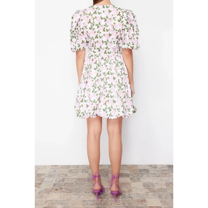 New Regular Day Night Moss Crepe Woven V Neck Short Sleeve Skater Mini Length Dress