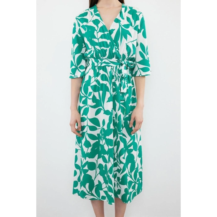 New Regular Casual Daily Shally Woven Double Breasted Three Quarter Sleeve A-Line Midi Length Dress