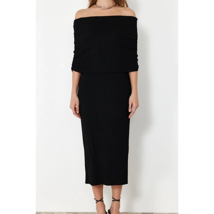 New Regular Casual Daily Single Plate Knitwear Carmen Collar Sleeveless Sleeve Shift Maxi Length Dress
