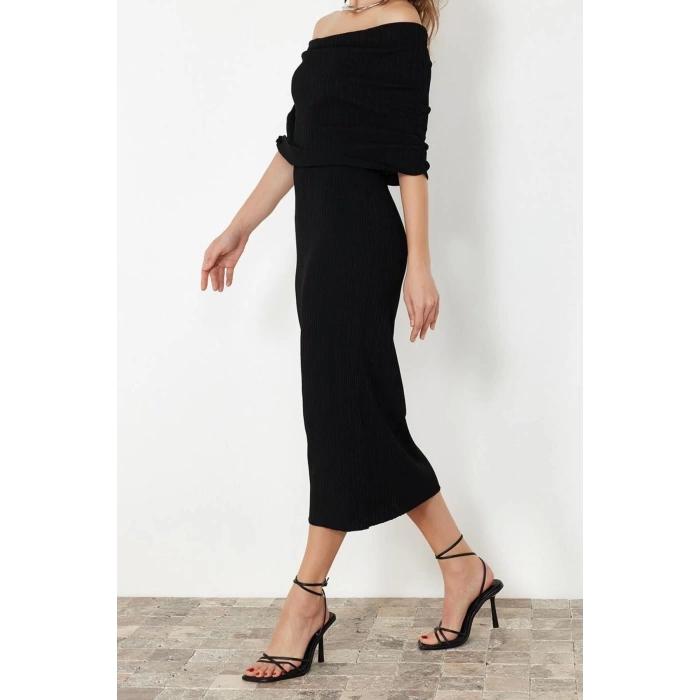 New Regular Casual Daily Single Plate Knitwear Carmen Collar Sleeveless Sleeve Shift Maxi Length Dress