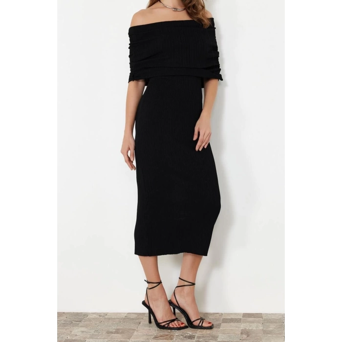New Regular Casual Daily Single Plate Knitwear Carmen Collar Sleeveless Sleeve Shift Maxi Length Dress