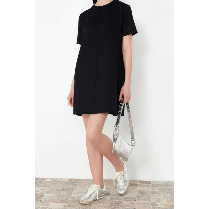 Yeni Regular Casual Günlük Süprem Örme Bisiklet Yaka Kısa Kol T-Shirt Elbise Mini Boy Elbise
