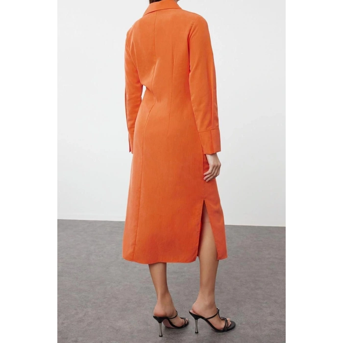 New Regular Casual Daily Lilyum Woven Shirt Collar Long Sleeve Shirt Dress Midi Length Dress