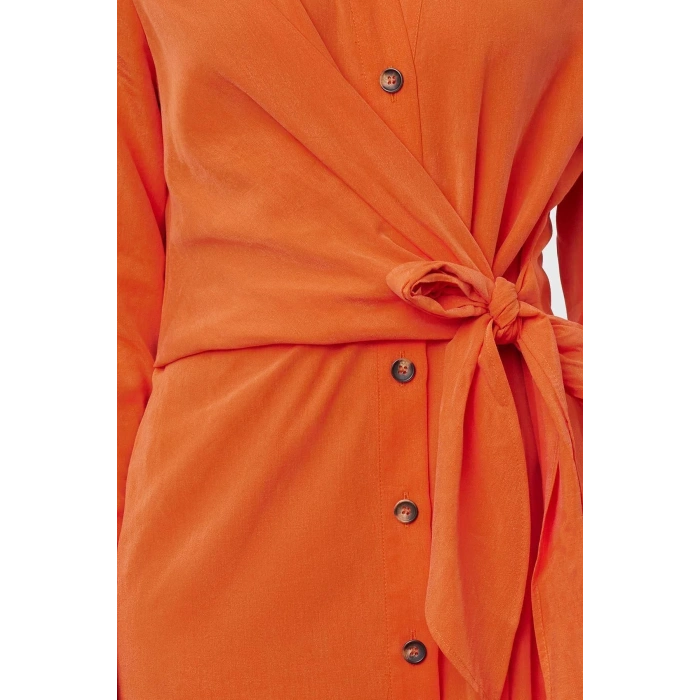 New Regular Casual Daily Lilyum Woven Shirt Collar Long Sleeve Shirt Dress Midi Length Dress