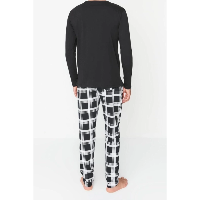Mens 100% Cotton Crew Neck Long Sleeve Regular Fit Crew Neck Pajama Set