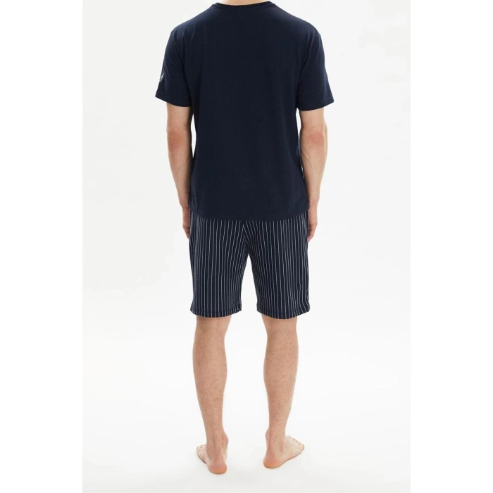 Mens Cotton Crew Neck Short Sleeve Regular Fit Printed Knitted Summer Shorts Pajama Set