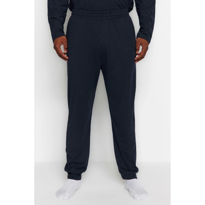 Büyük Beden Erkek Pamuklu Bisiklet Yaka Uzun Kol Baskılı Örme Pijama Takımı