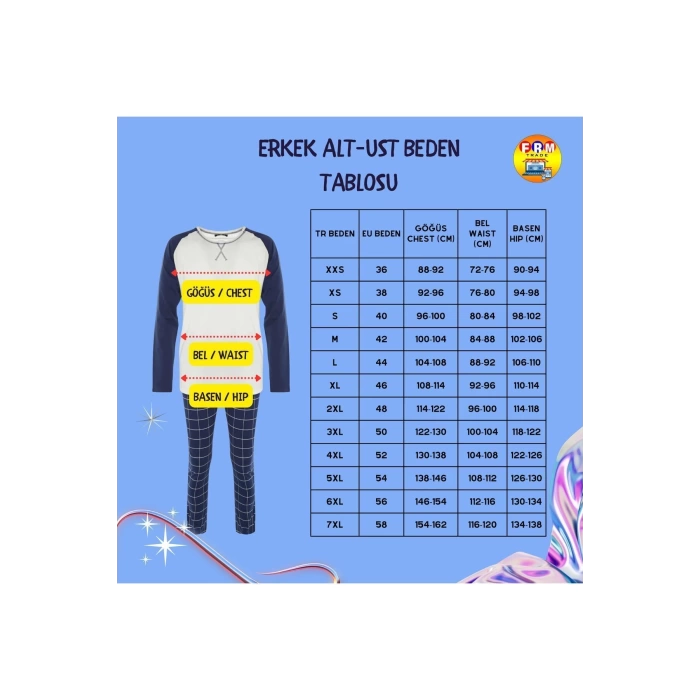 Büyük Beden Erkek Pamuklu Bisiklet Yaka Uzun Kol Baskılı Örme Pijama Takımı