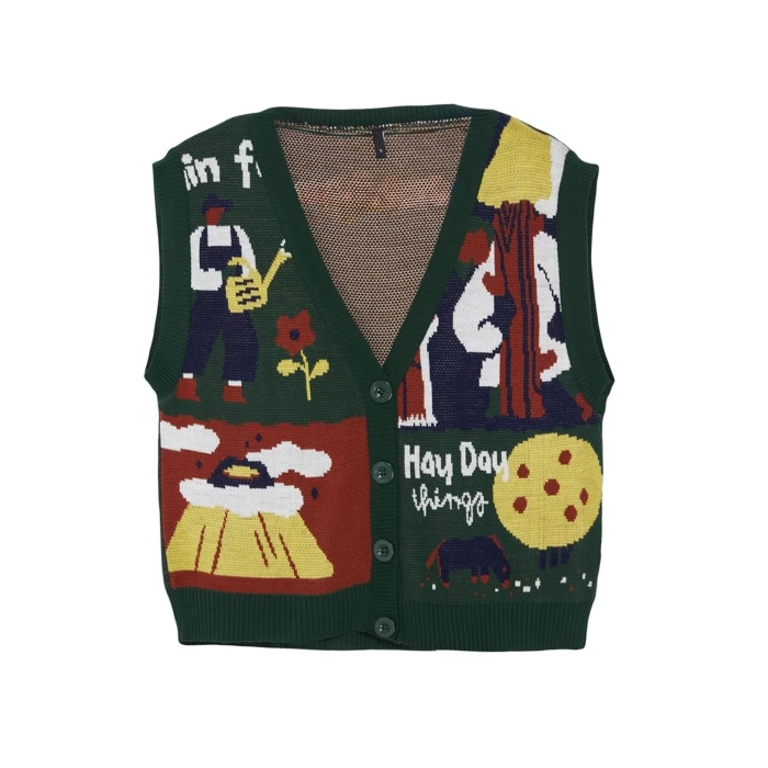 Women Fashion Stylish Regular V Neck Regular Buttoned Knitwear Vest