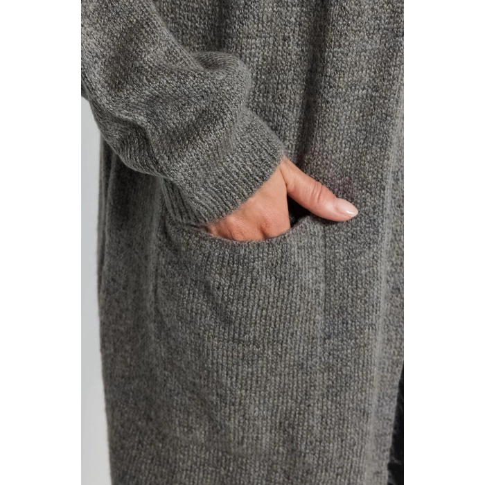 Kadın Moda Şık Regular V Yaka Regular Yumuşak Dokulu Cep Detaylı Triko Hırka