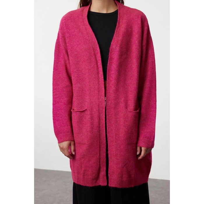 Kadın Moda Şık Regular V Yaka Regular Yumuşak Dokulu Cep Detaylı Triko Hırka