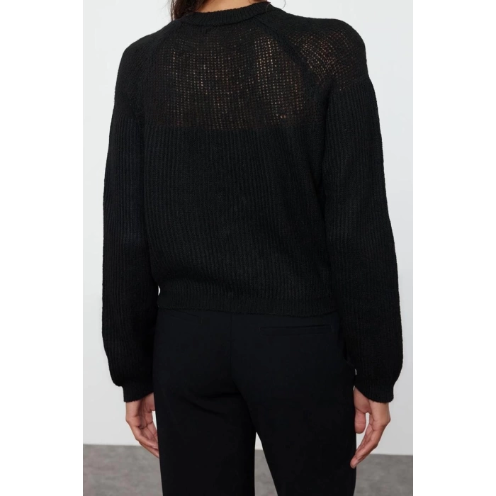 Kadın Moda Şık Crop Bisiklet Yaka Regular Crop Yumuşak Dokulu Gevşek Örgü Triko Hırka