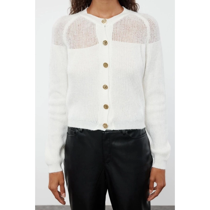 Kadın Moda Şık Crop Bisiklet Yaka Regular Crop Yumuşak Dokulu Gevşek Örgü Triko Hırka