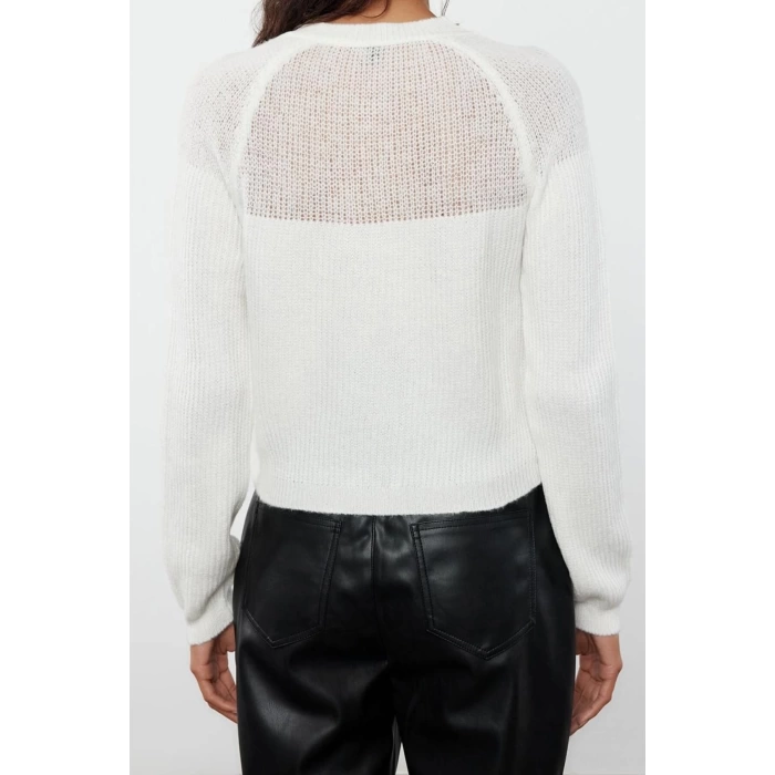 Kadın Moda Şık Crop Bisiklet Yaka Regular Crop Yumuşak Dokulu Gevşek Örgü Triko Hırka
