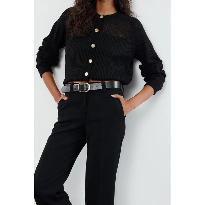 Kadın Moda Şık Crop Bisiklet Yaka Regular Crop Yumuşak Dokulu Gevşek Örgü Triko Hırka