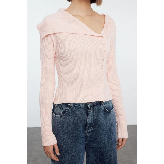 Women Fashion Stylish Regular Asymmetric Collar Slim Premium Yarn Knitwear Cardigan