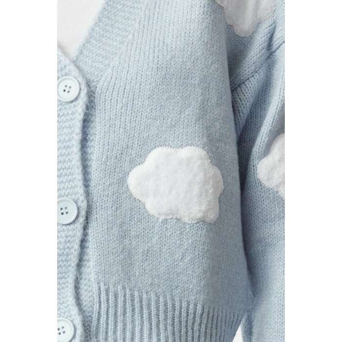 Women Fashion Stylish Crop V Neck Regular Crop Soft Texture Cloud Patterned V Neck Knitwear Cardigan
