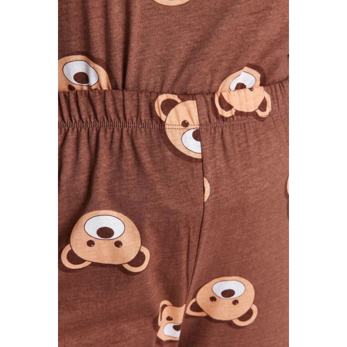 Plus Size Womens Cotton Crew Neck Short Sleeve Teddy Bear Patterned Knitted Pajama Set