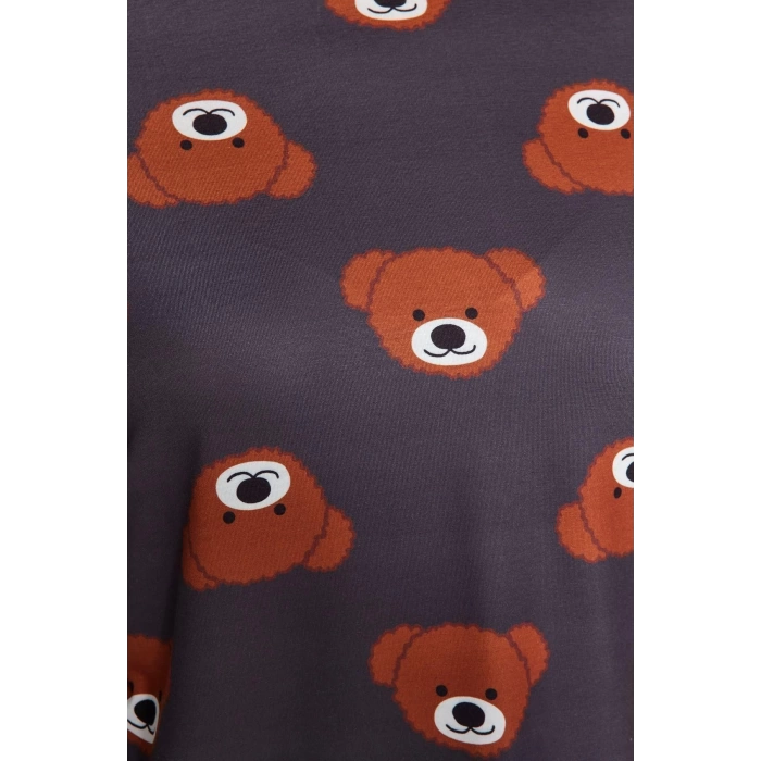 Plus Size Womens Cotton Crew Neck Short Sleeve Teddy Bear Patterned Knitted Pajama Set