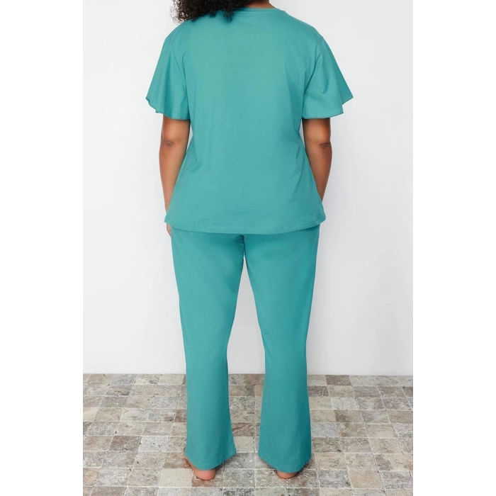 Büyük Beden Kadın Pamuklu V Yaka Kısa Kol Koala Baskılı Örme Pijama Takımı
